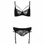 Комплект білизни Passion PAULINE SET L/XL, black, стрепи, ліф, стрінги і пояс для панчох - мініатюра 5