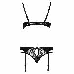 Комплект білизни Passion PAULINE SET L/XL, black, стрепи, ліф, стрінги і пояс для панчох - мініатюра 6