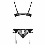 Комплект білизни Passion PAULINE SET S/M, black, стрепи, ліф, стрінги і пояс для панчох - мініатюра 6