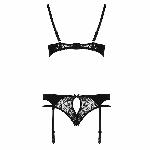 Комплект білизни Passion PAULINE SET XXL/XXXL, black, стрепи, ліф, стрінги і пояс для панчох - мініатюра 6