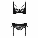 Комплект білизни Passion PAULINE SET XXL/XXXL, black, стрепи, ліф, стрінги і пояс для панчох - мініатюра 5
