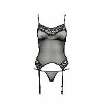 Корсет з пажами Passion MELANIA CORSET S/M, black, трусики, напівпрозорий - мініатюра 5