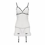 Сорочка прозора з пажами Passion ORIHIME CHEMISE L/XL, white, трусики, стрепи - мініатюра 3