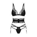 Комплект Obsessive Lobellis 3-pcs set, M/L, чорний, ліф з м’якою чашкою, стрінги, пояс для панчіх - мініатюра 6