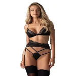 Комплект Obsessive Lobellis 3-pcs set, XL/2XL, чорний, ліф з м’якою чашкою, стрінги, пояс для панчіх - мініатюра 1