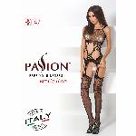 Бодістокінг Passion BS047 black, комбінезон, імітація топа, панчіх і пояса - мініатюра 5