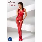 Бодістокінг Passion BS052 red, комбінезон, імітація корсета з підтяжками, панчох і трусиків - мініатюра 2