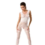 Бодістокінг Passion BS052 white, комбінезон, імітація корсета з підтяжками, панчох і трусиків - мініатюра 1