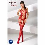 Бодістокінг Passion BS054 red, комбінезон, імітація панчіх, відкритий животик - мініатюра 2