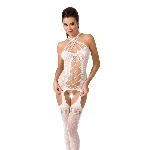 Бодістокінг Passion BS056 white, комбінезон, імітація панчох - мініатюра 1