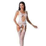 Бодістокінг Passion BS057 white, комбінезон, імітація панчіх і пояса - мініатюра 1