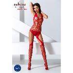 Бодістокінг Passion BS060 red, комбінезон, імітація трусиків і гольфів - мініатюра 2