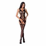 Бодістокінг Passion BS066 One Size, Black, комбінезон, імітація панчіх і пояса з гартерами - мініатюра 3