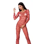 Бодістокінг Passion BS068 red, комбінезон, велика сітка, довгий рукав - мініатюра 1
