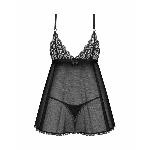 Сорочка бебі-дол Obsessive Blomentis babydoll & thong, XS/S, мереживний ліф, стрінги в комплекті - мініатюра 5