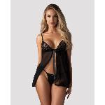 Сорочка бебі-дол Obsessive Blomentis babydoll & thong, XS/S, мереживний ліф, стрінги в комплекті - мініатюра 3
