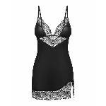 Пеньюар Obsessive Lobellis chemise & thong, XS/S, чорний, мереживне оздоблення, стрінги в комплекті - мініатюра 6