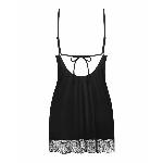 Пеньюар Obsessive Lobellis chemise & thong, XS/S, чорний, мереживне оздоблення, стрінги в комплекті - мініатюра 5
