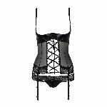 Корсет з відкритими грудьми Passion Exclusive NORTH CORSET L/XL, black, пажі, трусики, шнурівка - мініатюра 4