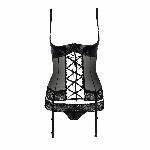 Корсет з відкритими грудьми Passion Exclusive NORTH CORSET S/M, black, пажі, трусики, шнурівка - мініатюра 4