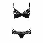 Комплект білизни Passion Exclusive NORTH SET S/M, black, ліф и трусики з елементами під латекс - мініатюра 4