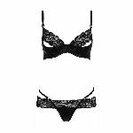 Комплект білизни Passion Exclusive NORTH SET XXL/XXXL, black, ліф і трусики з елементами під латекс - мініатюра 4