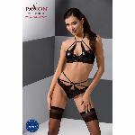 Комплект белья Passion Exclusive NAVEL SET L/XL, black, трусики и лиф с элементами под латекс - мініатюра 3