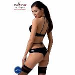 Комплект белья Passion Exclusive NAVEL SET L/XL, black, трусики и лиф с элементами под латекс - мініатюра 2