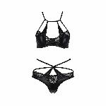 Комплект белья Passion Exclusive NAVEL SET S/M, black, трусики и лиф с элементами под латекс - мініатюра 5