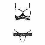 Комплект білизни Passion Exclusive SARIA SET OpenBra L/XL, black, стрепи, відкритий ліф, стрінги - мініатюра 5