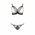 Комплект білизни Passion Exclusive VALERY SET OpenBra L/XL, black, стрепи, трусики, відкритий ліф - мініатюра 5