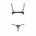 Комплект білизни Passion Exclusive VALERY SET OpenBra L/XL, black, стрепи, трусики, відкритий ліф - мініатюра 6