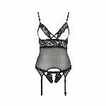 Корсет з відкритими грудьми Passion DIABOLINA CORSET XXL/XXXL, black, пажі, трусики, напівпрозорий - мініатюра 3