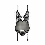 Корсет з декольте Passion ERZA CORSET S/M, black, пажі, трусики, напівпрозорий - мініатюра 3
