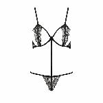 Комплект білизни Passion Exclusive QUENTRIS BIKINI S/M, black, стрінги і напіввідкритий ліф - мініатюра 5