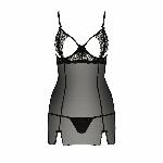 Прозора сорочка приталена Passion QUENTRIS CHEMISE L/XL, black, трусики - мініатюра 5