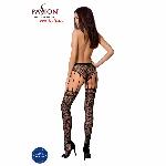 Еротичні колготки-бодістокінг Passion S003 black, імітація мереживних панчіх та трусиків - мініатюра 4