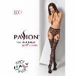 Еротичні колготки-бодістокінг Passion S003 black, імітація мереживних панчіх та трусиків - мініатюра 7