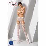 Еротичні колготки-бодістокінг Passion S003 white, імітація мереживних панчіх та трусиків - мініатюра 2