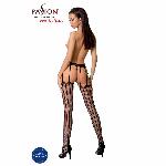 Еротичні колготки-бодістокінг Passion S004 black, імітація високих панчіх та тоненького пояска - мініатюра 4