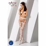 Еротичні колготки-бодістокінг Passion S004 white, імітація високих панчіх та тоненького пояска - мініатюра 2