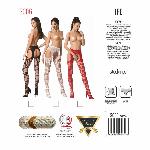 Еротичні колготки-бодістокінг Passion S006 red, імітація панчіх у велику сітку та пояса - мініатюра 5
