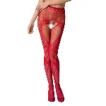 Еротичні колготки-бодістокінг Passion S007 red, гарні ажурні колготки з вирізом - мініатюра 1