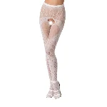 Еротичні колготки-бодістокінг Passion S007 white, гарні ажурні колготки з вирізом - мініатюра 1