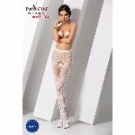 Еротичні колготки-бодістокінг Passion S007 white, гарні ажурні колготки з вирізом - мініатюра 2