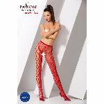 Еротичні колготки-бодістокінг Passion S008 red, ажурні колготки з вирізом та лампасами-сіткою - мініатюра 2