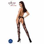 Еротичні колготки-бодістокінг Passion S009 black, імітація панчіх та пояса - мініатюра 4