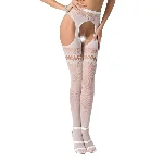 Сітчасті колготки-бодістокінги Passion S013 One Size, White, імітація панчіх та пояса з гартерами - мініатюра 1