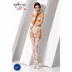 Сітчасті панчохи-стокінги Passion S016 One Size, White, імітація ажурного пояса з гартерами - мініатюра 2