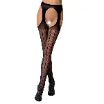 Сітчасті панчохи-стокінги Passion S018 One Size, Black, імітація пояса, сітка з вертикальними смужка - мініатюра 1